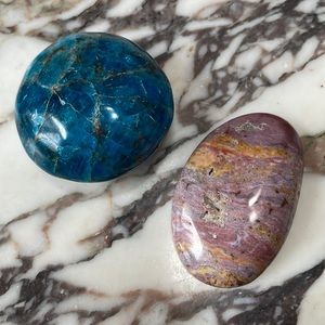 Blue Apatite and Ocean Jasper Palmstone healing crystals Duo
